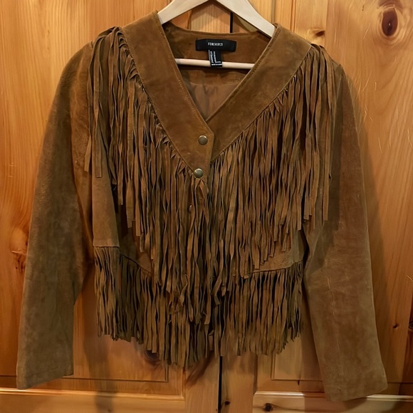 Forever 21 Leather fringe jacket size medium in cognac - Picture 1 of 7